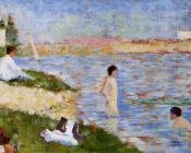 乔治 修拉 : Bathing at Asnieres, Bathers in the Water